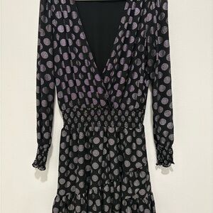 MICHAEL Michael Kors Black and Silver Sheath Dress with Bishop Sleeves